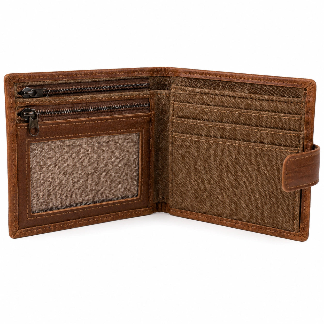 Portefeuille pliant 12 x 10 cm en cuir marron avec fermeture à pression