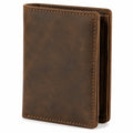 Portefeuille pliant 11 x 9 cm en cuir marron style classique