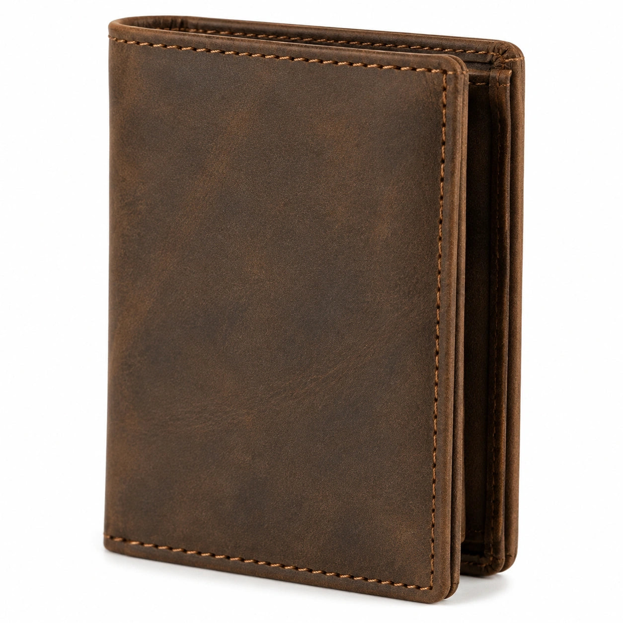 Portefeuille pliant 11 x 9 cm en cuir marron style classique