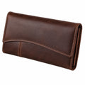 Portefeuille long 19 x 10 x 3 cm en similicuir marron à rabat