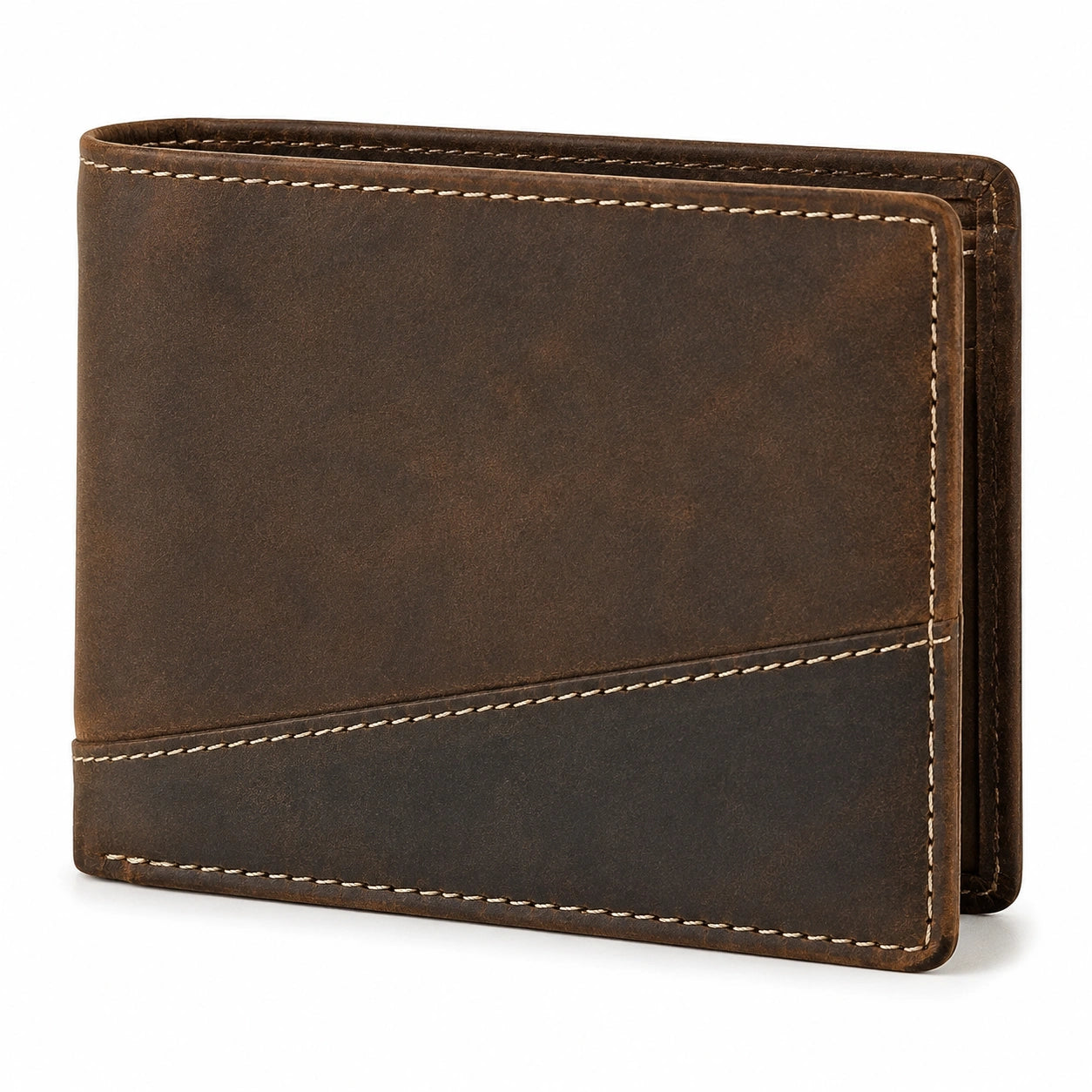 Portefeuille pliant 12 x 9 cm en cuir marron - format compact