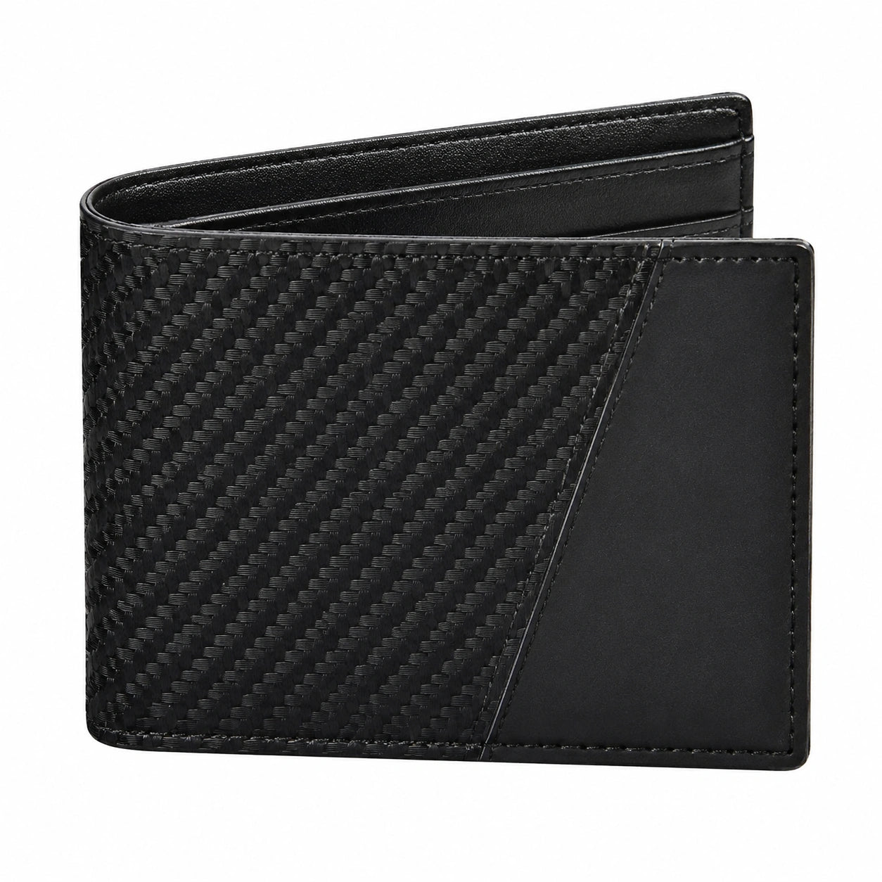Portefeuille pliant 11.5 x 9.5 cm noir en matière synthétique tressée pour homme
