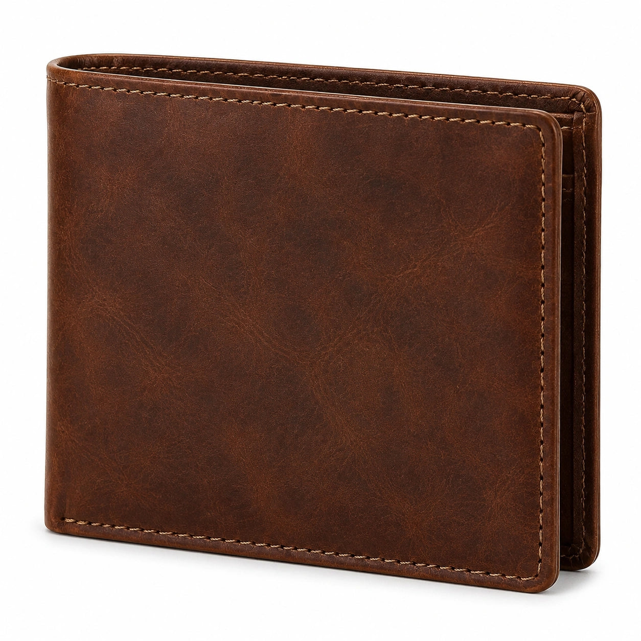 Portefeuille 12 x 9.5 x 1.5 cm aspect cuir marron pliant à deux volets