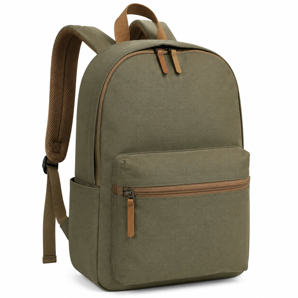 Sac à dos 30 x 14 x 42 cm en tissu vert kaki avec poches zippées pour usage quotidien