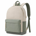 Sac à dos 30 x 17 x 42 cm en tissu beige et vert avec poches pour usage quotidien