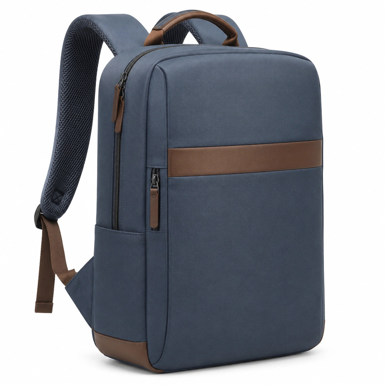 Sac à dos 30 x 15 x 42 cm en textile bleu marine et marron à fermeture zippée style urbain
