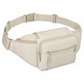 Sac banane 30 x 8 x 16 cm en tissu synthétique beige à compartiments zippés