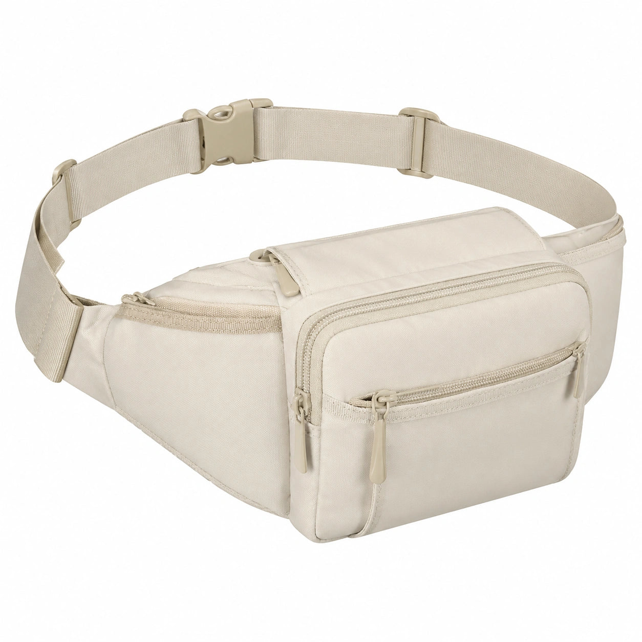 Sac banane 30 x 8 x 16 cm en tissu synthétique beige à compartiments zippés