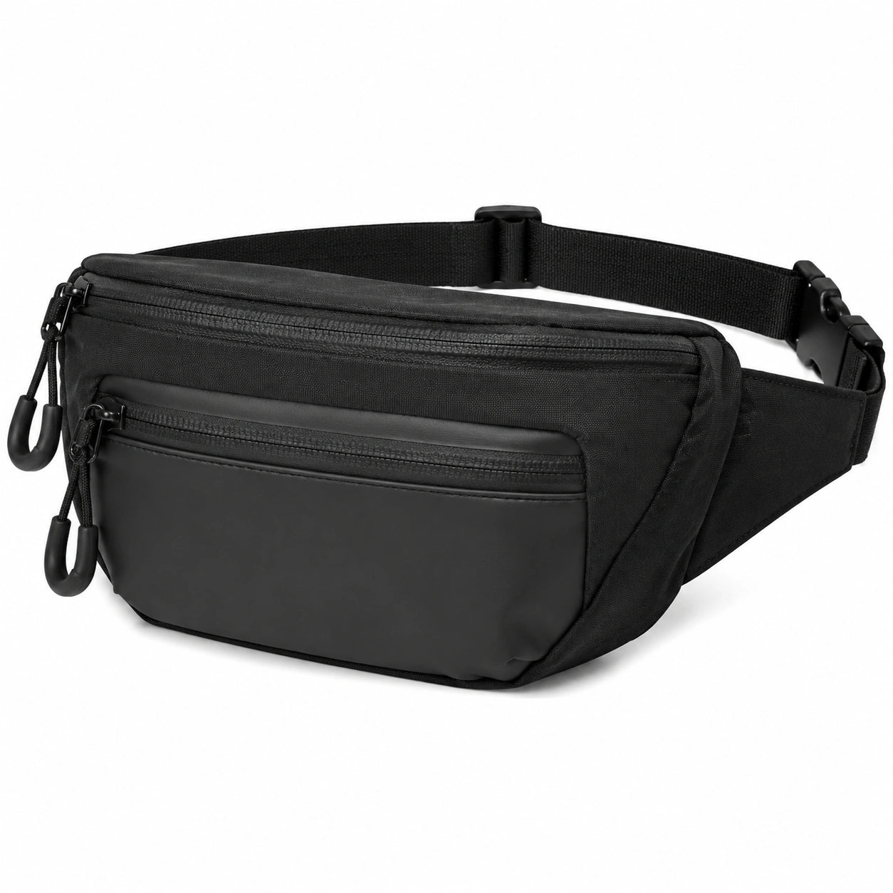 Sac banane 30 cm x 15 cm x 8 cm noir en polyester à compartiments zippés style urbain