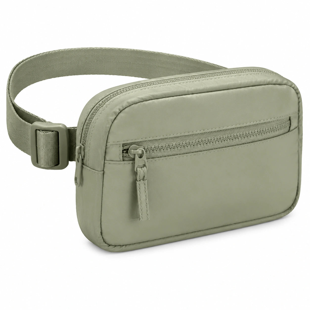 Sac banane 20 x 6 x 14 cm en tissu synthétique vert sauge à fermeture zippée