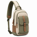 Sac à dos bandoulière 20 x 12 x 33 cm en tissu kaki beige marron avec poches zippées