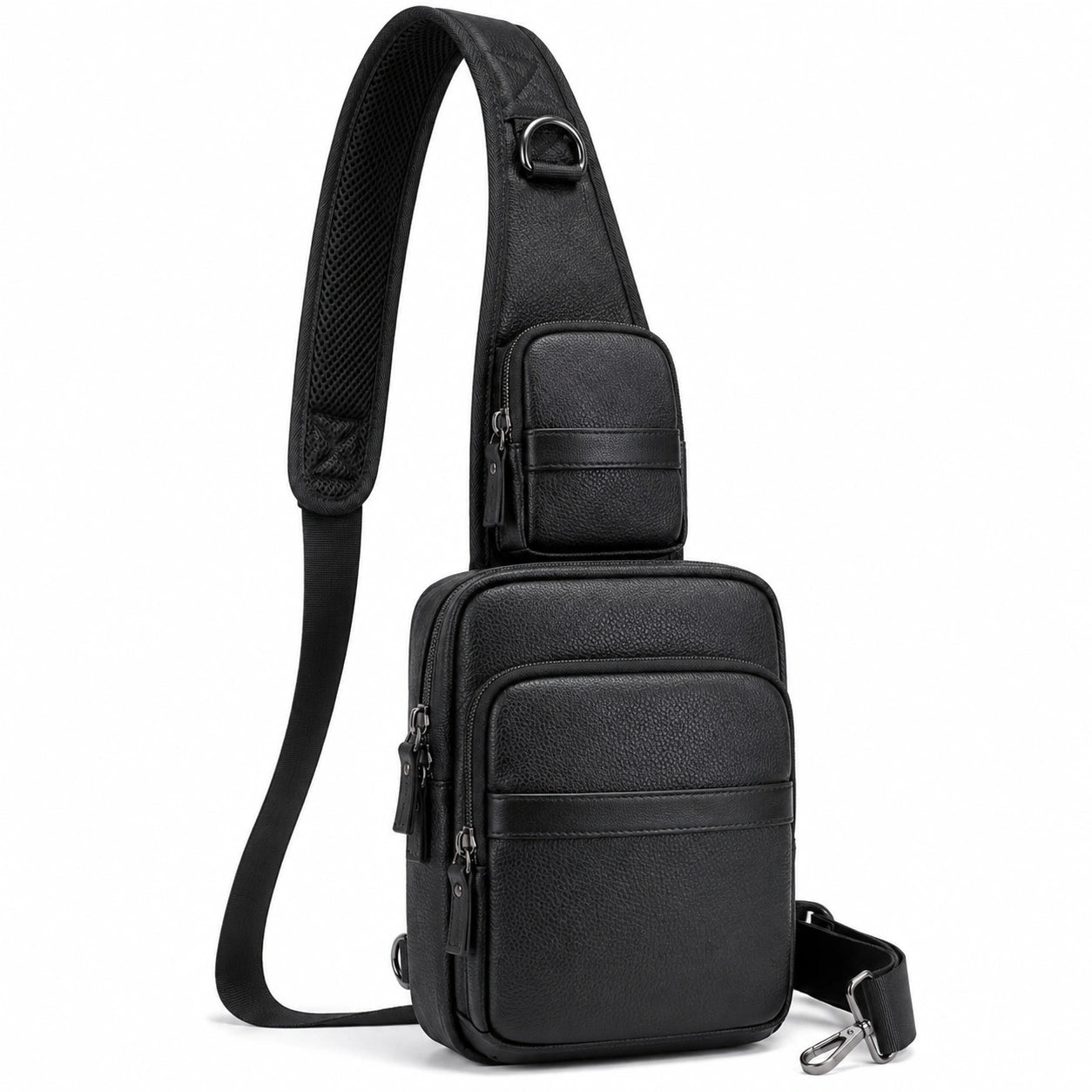 Sac bandoulière 18 x 8 x 31 cm noir en matière synthétique aspect cuir à compartiments zippés