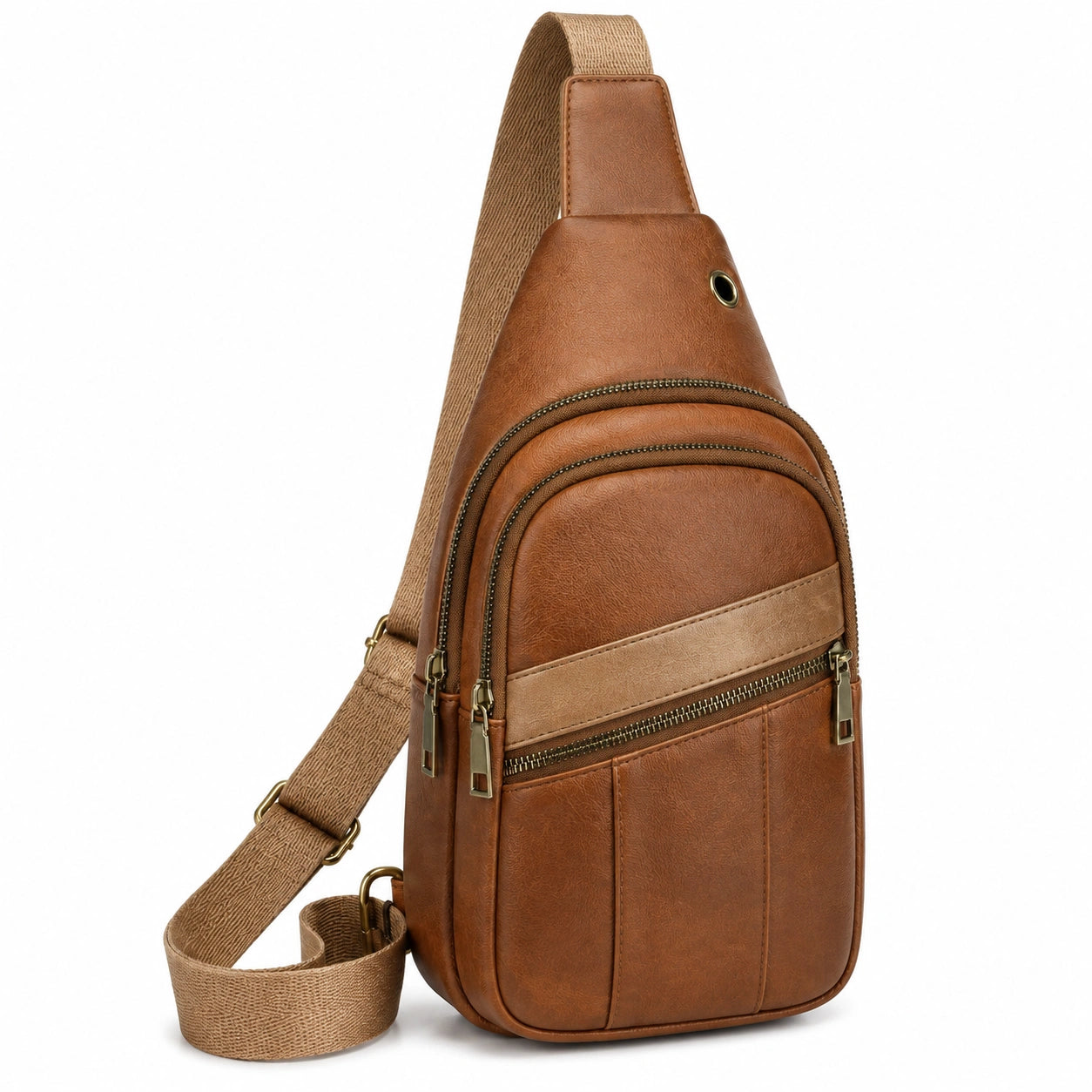 Sac bandoulière 18 x 8 x 32 cm en matière synthétique marron style urbain à compartiments zippés