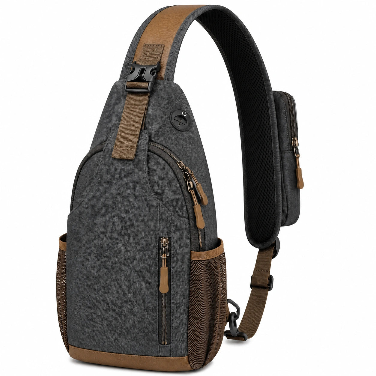 Sac à dos bandoulière 18 x 9 x 32 cm en tissu synthétique gris marron pour usage quotidien style urbain
