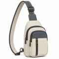 Sac bandoulière 18 x 10 x 30 cm en similicuir beige et gris avec poches zippées