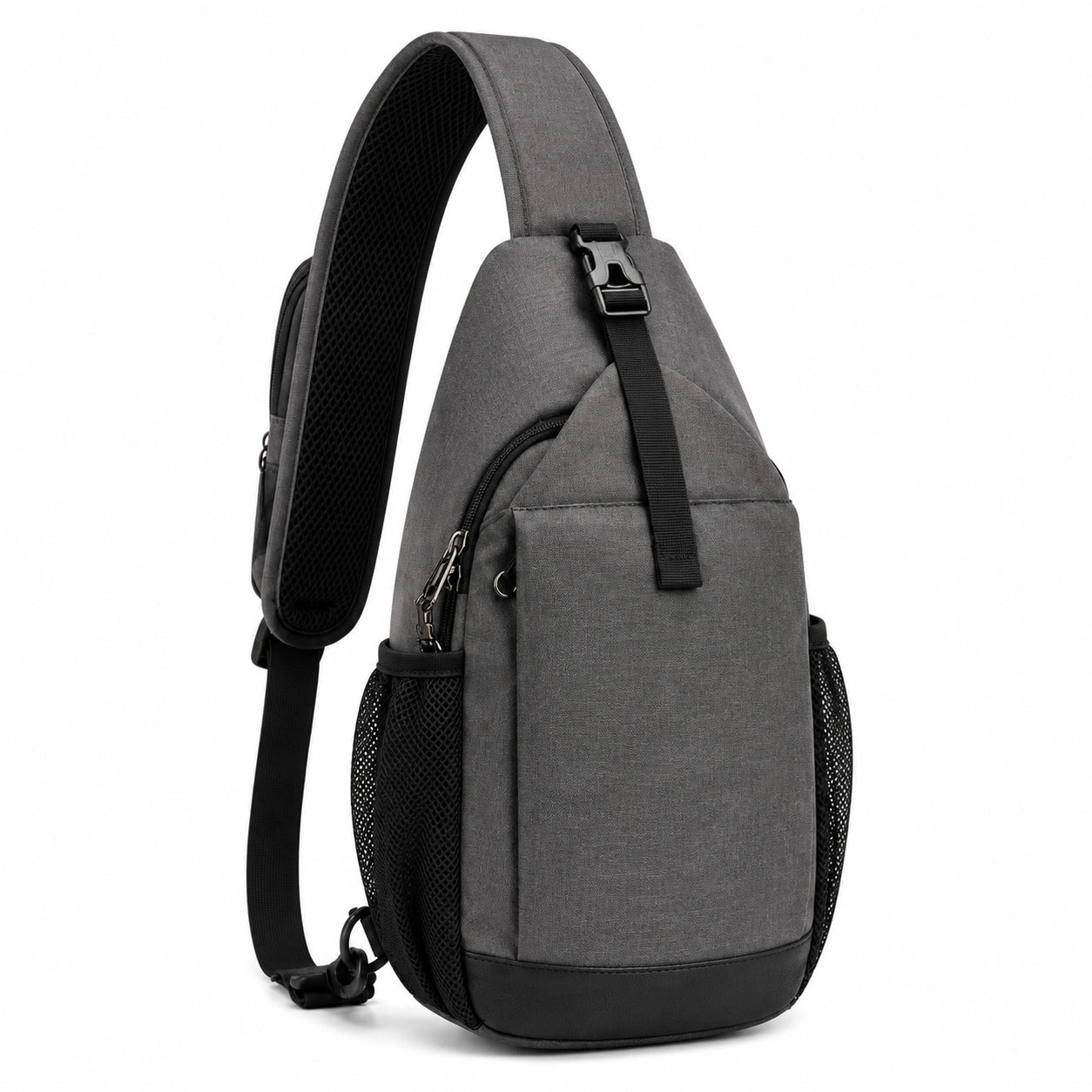 Sac à dos bandoulière 18 x 8 x 32 cm en tissu synthétique gris à poches multiples
