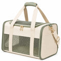 Sac de transport pour animaux 45 x 28 x 30 cm en textile beige et vert avec maille respirante