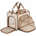 Sac de transport pour animaux 45 x 28 x 32 cm en tissu beige et marron avec maille respirante pliable