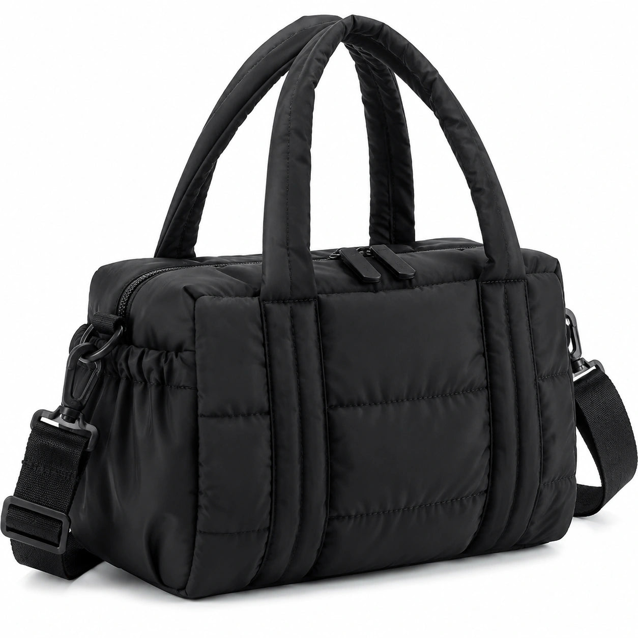 Sac de voyage 38 x 18 x 28 cm noir en textile matelassé avec bandoulière réglable