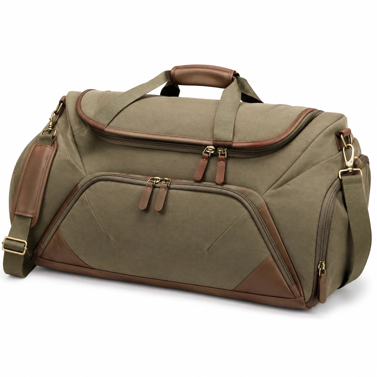 Sac de voyage 55 x 28 x 30 cm en textile kaki et marron à compartiments zippés