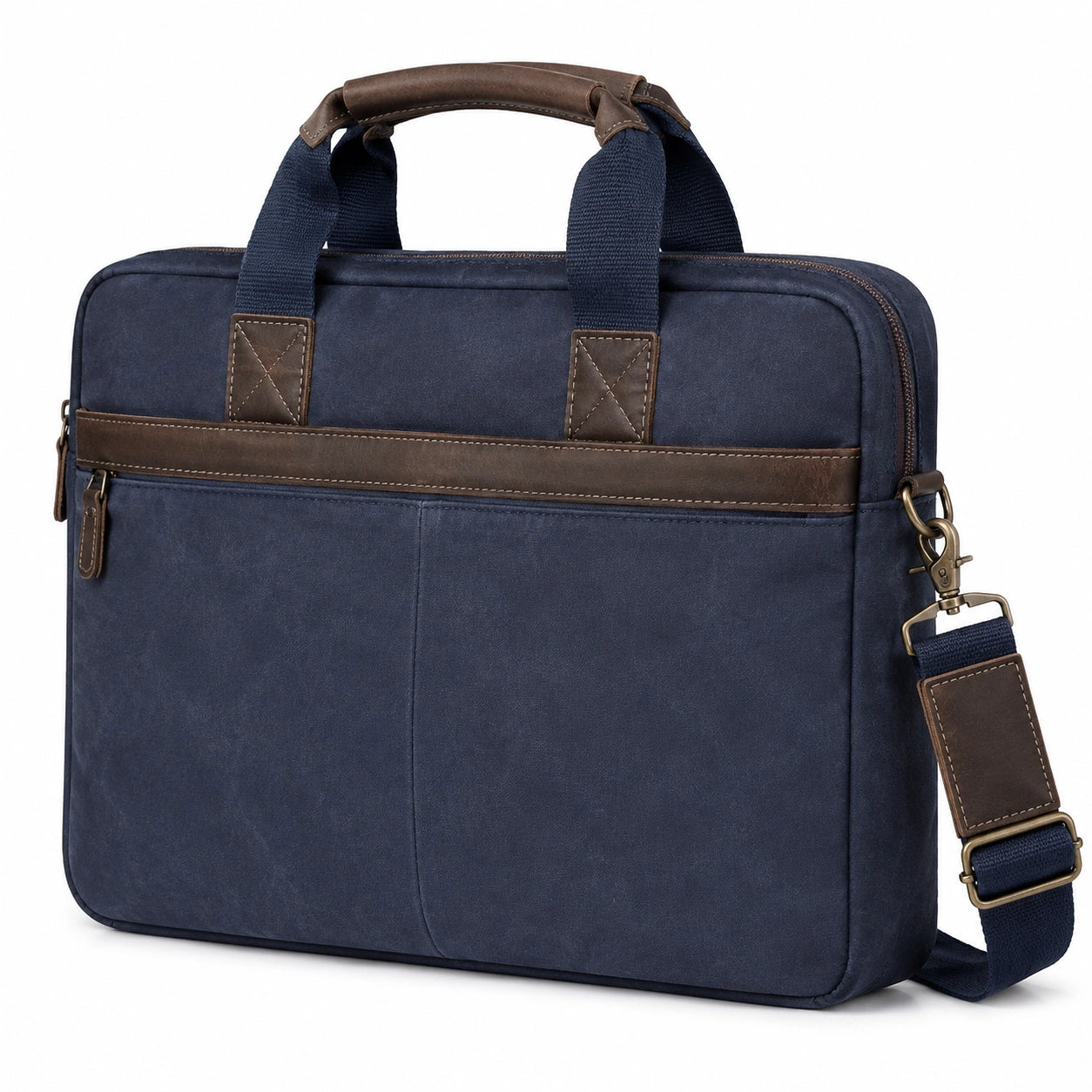 Sacoche pour ordinateur portable 40 x 30 x 8 cm textile bleu marine marron style professionnel avec bandoulière