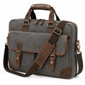 Sac porte-documents 40 cm gris brun en toile style vintage avec bandoulière réglable