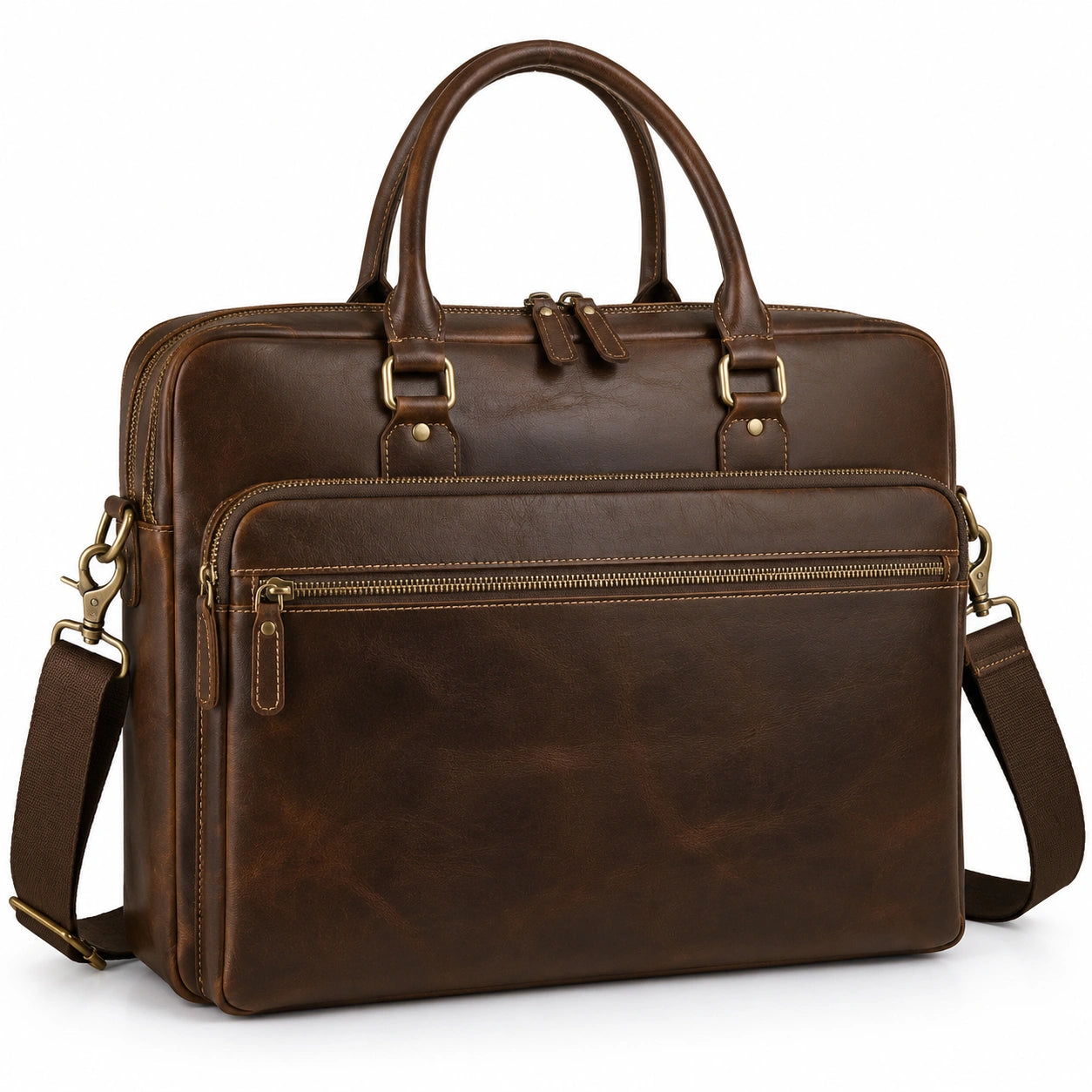 Sacoche ordinateur 40 x 10 x 30 cm en cuir marron - multifonction à bandoulière