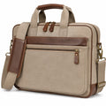 Sacoche ordinateur 40 x 30 x 10 cm en toile beige et marron avec bandoulière réglable